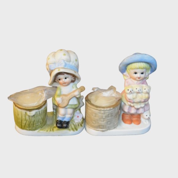 Set Of 2 Vintage Little Luvkins Figurines With Votive Candle Holders Taiwan - Picture 1 of 10